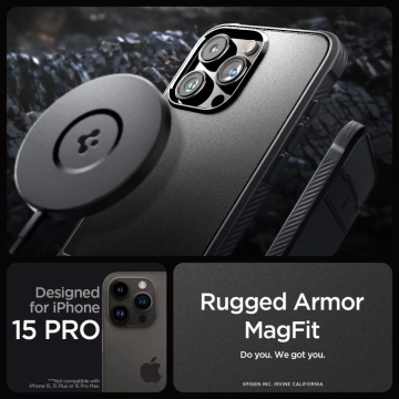 Etui Spigen Rugged Armor Mag Magsafe für Apple iPhone 15 Pro Mattschwarz