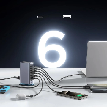 Joyroom 65W GaN-Multiport-Ladegerät, 4x USB-C, 2x USB-A, dunkelgrau