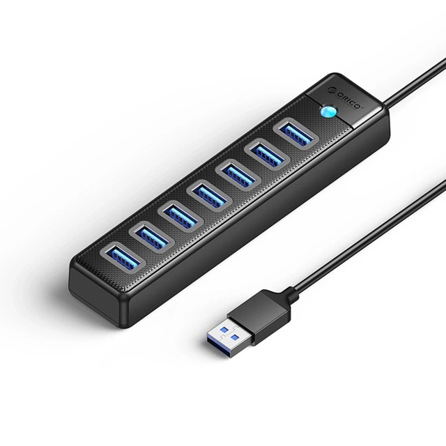 Hub USB 3.0 Orico PW7U-U3 7x USB-A + zasilanie USB-C Czarny