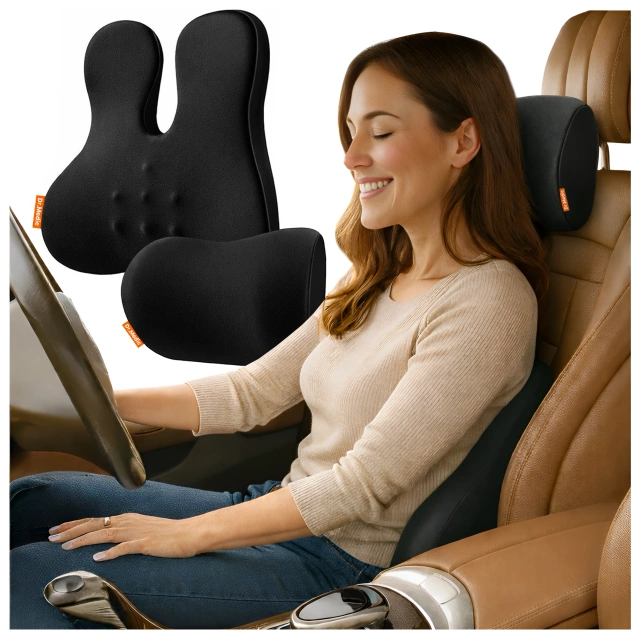 Poduszka Samochodowa 2w1 z Masażem i Podgrzewaniem – ergonomiczne wsparcie szyi, karku, pleców i odcinka lędźwiowego, elektryczny masażer z wibracjami dla kierowcy i pasażera – Dr.Medic RelaxTherapyHeat™