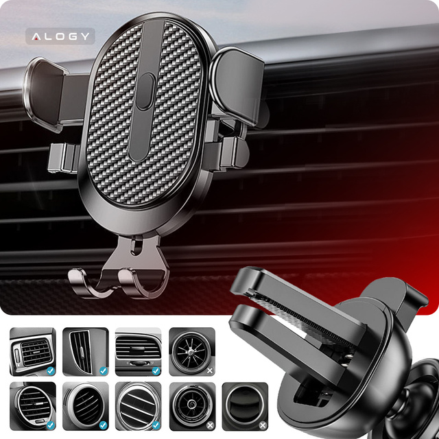 Uchwyt samochodowy 2w1 Alogy do telefonu 6.5" grawitacyjny na szybę, deskę rozdzielczą, kratkę Easy One Touch Czarny