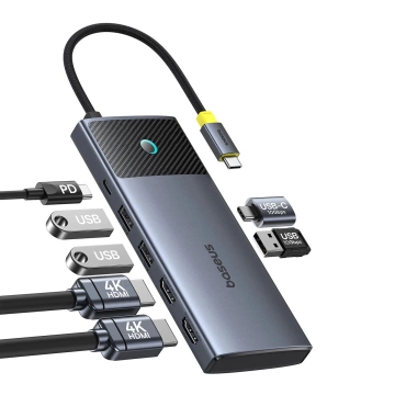 Baseus Metal Gleam Series II 7-w-1 USB-C Hub PD100W, 2×USB-A, 2×HDMI 4K