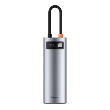 Baseus Metal Gleam Series multifunkcjonalny HUB USB 7w1 Typ C HDMI czytnik kart TF PD szary (WKWG020113) 