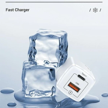 USAMS Wandladegerät 1x USB-C 1x USB T37 20W (nur Kopf) Super SI PD3.0 QC3.0 Schnellladung weiß/weiß CC128TC02 (US-CC128)