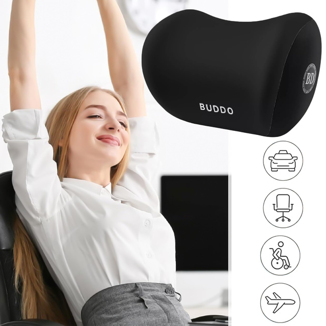 Poduszka samochodowa na zagłówek pod szyję podróżna pianka zapamiętująca biurowa na oparcie Czarna