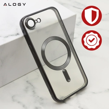Etui do Apple iPhone 16e Alogy LuxeShield™️ Glamour Luxury Ring obudowa do MagSafe z osłoną aparatów Czarne