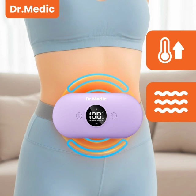 Pas Grzejący z Masażerem na okres i plecy - przeciwbólowy, ciepło + wibracje, 6 poziomów intensywności, akumulator 1800 mAh - Dr.Medic ThermoPulse™ Fioletowy