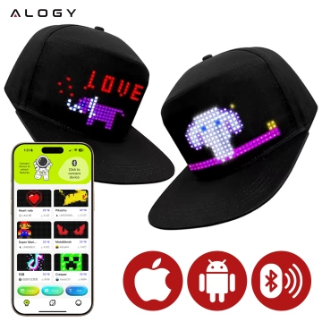 Czapka z daszkiem z oświetleniem LED RGB Piksele bluetooth Alogy PixelCap™ led telefon komórkowy sterowana aplikacją pixel Czarna