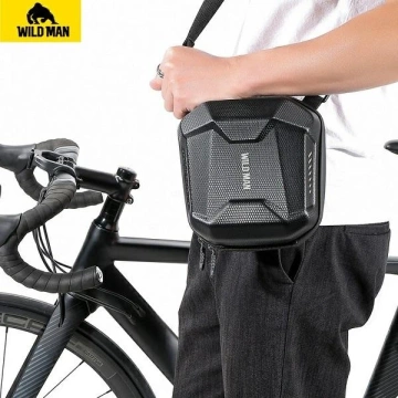 WILDMAN E18 3L Fahrradtasche Schwarz Lenker und Schulter EVA Leder