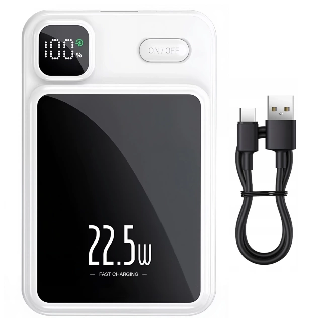 PowerBank Bezprzewodowy 10000mAh z Technologią MagSafe, Szybkie Ładowanie 22.5W PD20W, Kompaktowy i Magnetyczny, Alogy MagCharge™ – Biały