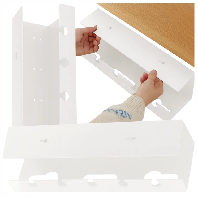 Organizer na Kable 2w1 Pod Biurko i na Ścianę, 40 cm, z Paskiem Klejącym utrzymanie porządku na biurku, Alogy CableHold™ – Biały