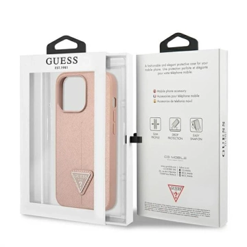 Guess GUHCP14XPSATLP Hülle für Apple iPhone 14 Pro Max 6,7" rosa/rosa Hardcase SaffianoTriangle Logo
