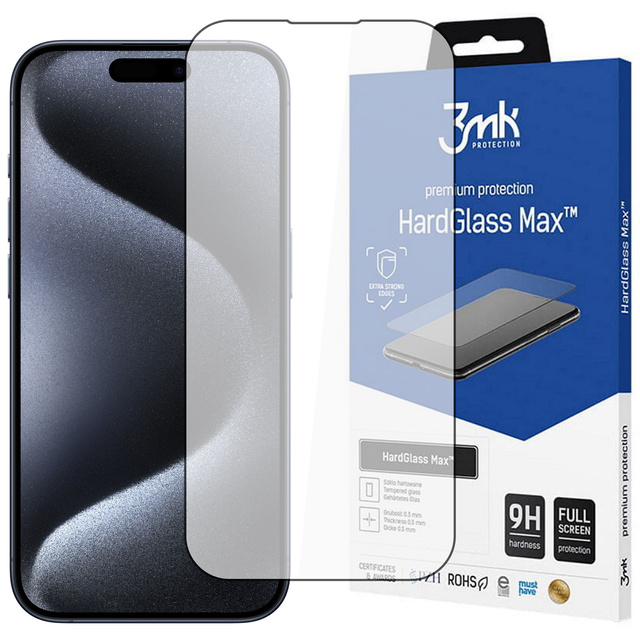 Szkło hartowane do Apple iPhone 15 Pro Max 3mk HardGlass Max ochronne na ekran Black