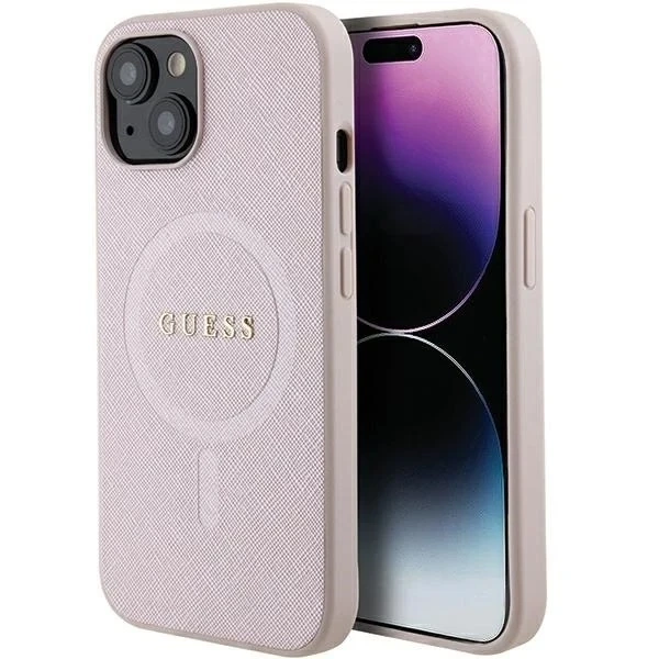 Guess GUHMP15MPSAHMCP Hülle für iPhone 15 Plus 6,7" Hardcase Saffiano MagSafe rosa/rosa