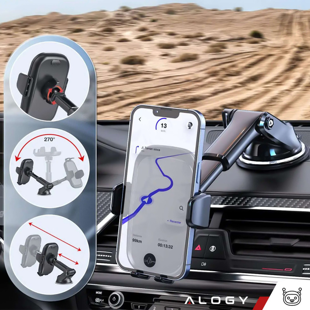 Uchwyt samochodowy na telefon szybę kratkę kokpit deskę do samochodu auta do telefonu 7" Alogy 3w1 + Zawieszka zapachowa