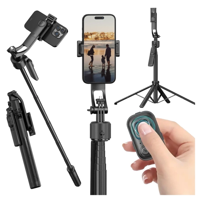 Kijek Selfie Stick Quadrapod Alogy TrackPod 2w1 z uchwytem na telefon i mocowaniem 1/4 Funkcja śledzenia twarzy kompatybilny z iPhone Android