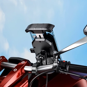 KEWIG M14-A1 Motorrad-Lenkerhalterung mit Qi PD USB-C-Ladegerät für Motorrad, Quad, Roller, Schwarz