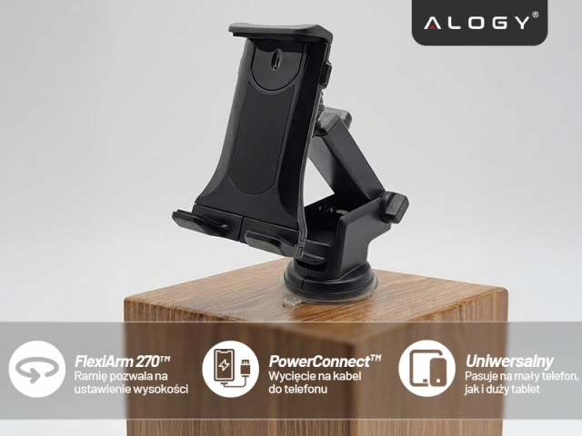 Uchwyt samochodowy na telefon i tablet – 2w1, mocny i stabilny, regulowany 4.7–11”, montaż na szybę i kokpit, pełna regulacja – Alogy DriveMount™ Premium Czarny