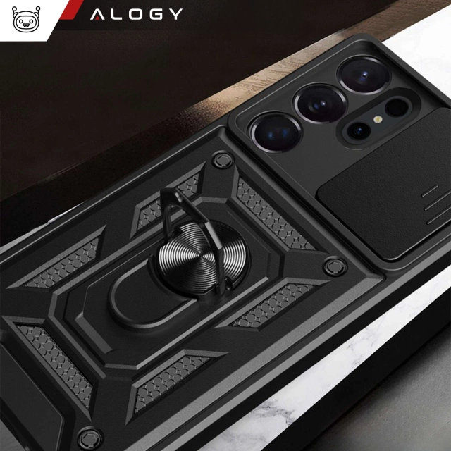 Etui do Samsung Galaxy S25 Ultra pancerne Slide Case Ring obudowa ochrona aparatu Camshield Alogy czarne