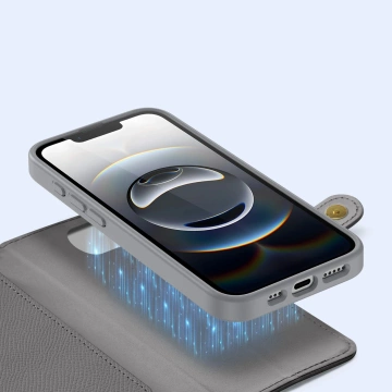 iPhone 16e Dux Ducis Lawa Lederhülle mit MagSafe Wallet Grau