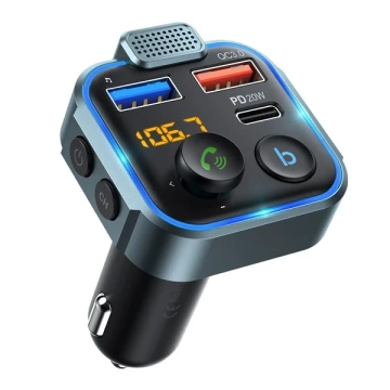 Ecobox FM Transmiter Bluetooth 2xUSB + Typ-C 2.4A 20W Czarny