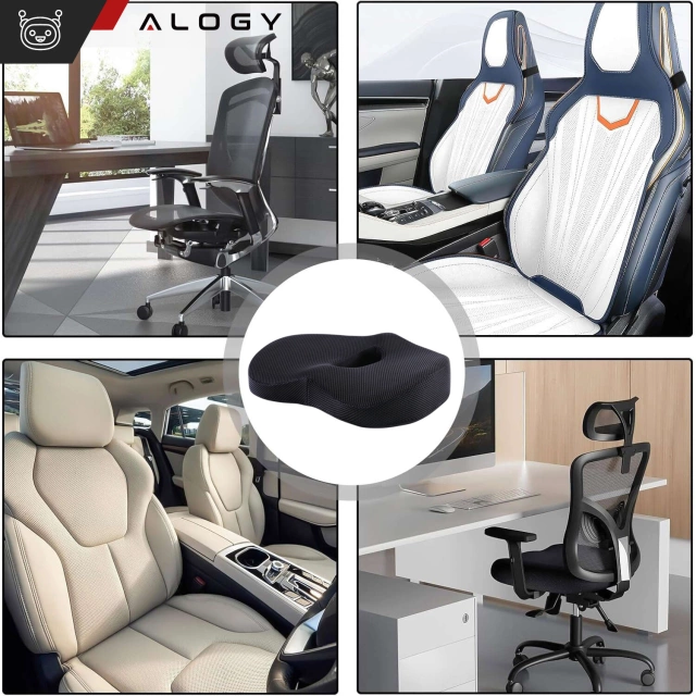 Poduszka ortopedyczna do siedzenia Alogy Seat Pillow do auta na krzesło do biurka siedzisko na fotel z pianką Memory Foam zapamiętująca Czarna