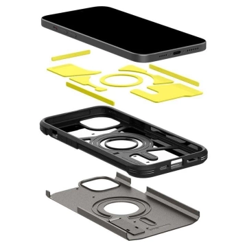 Spigen Tough Armor MagSafe-Hülle mit Ständer für iPhone 15 Plus – Metallic-Grau