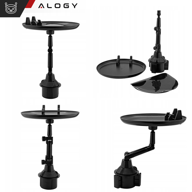 Stolik samochodowy podróżny taca tacka uchwyt na telefon jedzenie do auta Alogy Cup Holder Czarny