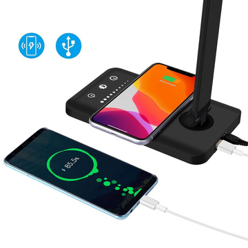 Schwarze LED-Schreibtischlampe mit induktivem Ladegerät für QI-Telefon