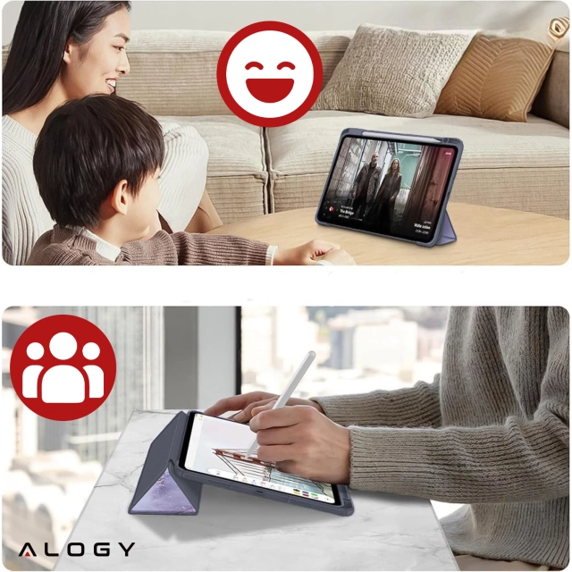 Etui hybrydowe z miejscem na rysik do Apple iPad Air 11" (2024,2025) / Air 10.9" (2020,2022) / Pro 11 (2018) Alogy Hybrid Book Cover Case Marble Fioletowe + Szkło