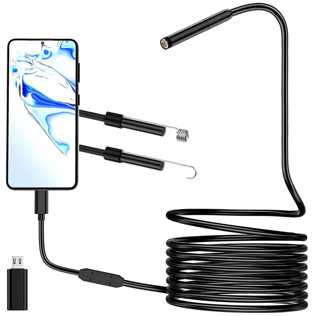 Kamera inspekcyjna endoskopowa podwójna Alogy Duo Cam 1920 Full HD Endoskop Lightning do iPhone, USB-C, micro USB 3m 8mm czarna