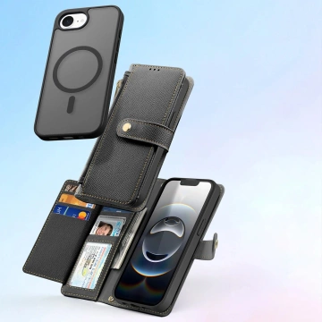 Dux Ducis Lawa Schwarze iPhone 16e Hülle mit schwarzer MagSafe Wallet