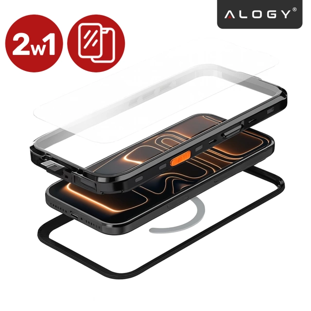 Etui Wodoodporne do Apple iPhone 17 Pro Max 6,9", Pancerna Obudowa 360° z Przezroczystym Tyłem, Kompatybilna z MagSafe, Alogy HydroArmor™ IP68 Case – Czarne