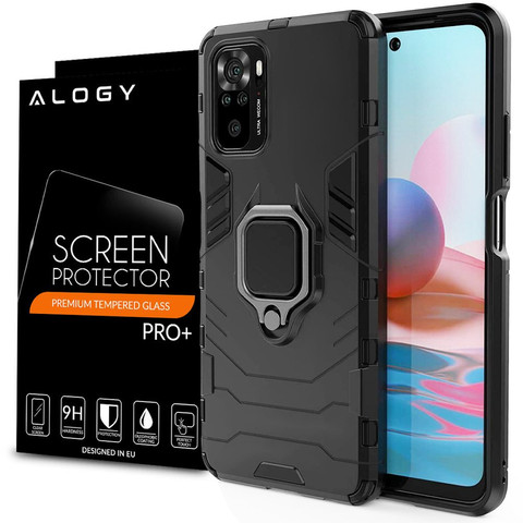 Alogy Stand Ring Armor Hülle für Xiaomi Redmi Note 10 / 10s schwarzes Glas