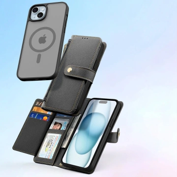 iPhone 15 Dux Ducis Lawa Leder Wallet Case MagSafe Schwarz