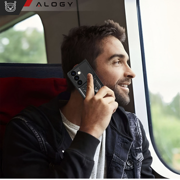 Hülle für Samsung Galaxy S23 FE Gepanzerte Schiebehülle Ringgehäuse Kameraschutz Camshield Alogy Schwarzes Glas