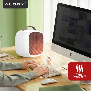 Grzejnik elektryczny mini Farelka 500W – termowentylator biurkowy do kontaktu, szybkie nagrzewanie, kompaktowy i energooszczędny – Alogy HeatPlug™ Biały