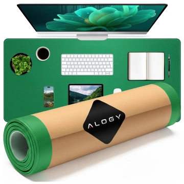 Schreibtischunterlage 90 × 45 cm – rutschfeste Schutzmatte aus elegantem PU-Ökoleder, für Maus und Tastatur, stilvoll und langlebig – Alogy WorkMat™ Grün