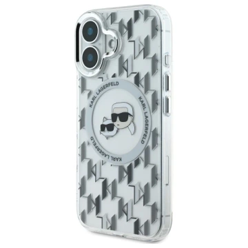Etui Karl Lagerfeld do iPhone 16 6.1" Przezroczysty MagSafe IML Monogram Karl&Choupette Head 