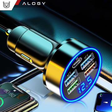 Autoladegerät 4x USB QC 3.0 USB C PD 20W LED schnell leistungsstark 250W für Alogy Autotelefon schwarz