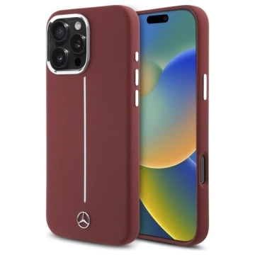 Mercedes-Hülle für iPhone 16 Pro Max 6,9 Zoll, rotes Hardcase, Silikon, weißer Streifen, MagSafe