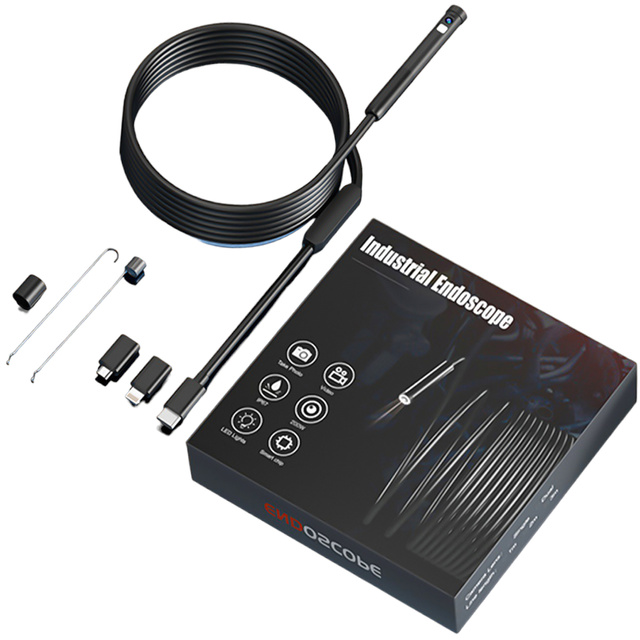 Kamera inspekcyjna endoskopowa podwójna Alogy Duo Cam 1920 Full HD Endoskop Lightning do iPhone, USB-C, micro USB 3m 8mm czarna