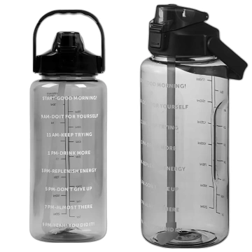 Große Flasche, Trinkflasche Alogy MotivHydro Motivational Messbecher 2l 2000ml Schwarz