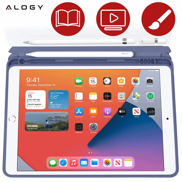 Etui do Apple iPad 10.2 9 gen 8/7 2021/2020/2019 Smart Pencil Case Alogy TPU obudowa na tablet Niebieskie + Szkło