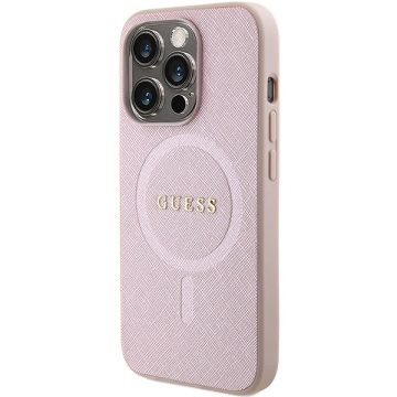 Guess GUHMP15LPSAHMCP Hülle für iPhone 15 Pro 6,1" Rot/Pink Saffiano MagSafe Hardcase