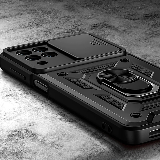 Pancerne etui z osłoną aparatu Alogy Camshield Stand Ring do Samsung Galaxy M53 5G czarne + Szkło