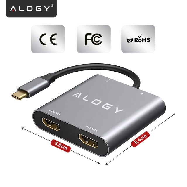 Adapter HUB 4w1 Alogy przejściówka USB-C do 2x HDMI USB 3.0 USB-C szybkie ładowanie PowerDelivery PD 100W