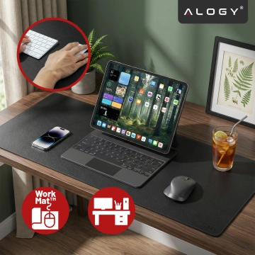 Podkładka na biurko 80×40 cm – antypoślizgowa mata ochronna z eleganckiej ekoskóry PU, pod mysz i klawiaturę, stylowa i trwała – Alogy WorkMat™ Czarna