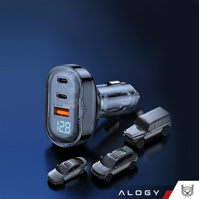 Ładowarka samochodowa 2x USB-C C PD 36W + USB QC 3.0 LED szybka do telefonu mocna 72W Alogy czarna