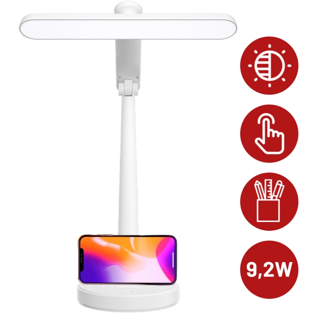 Lampka biurkowa LED nocna lampa USB na biurko dotykowa regulowana organizer i stojaki na telefon biała